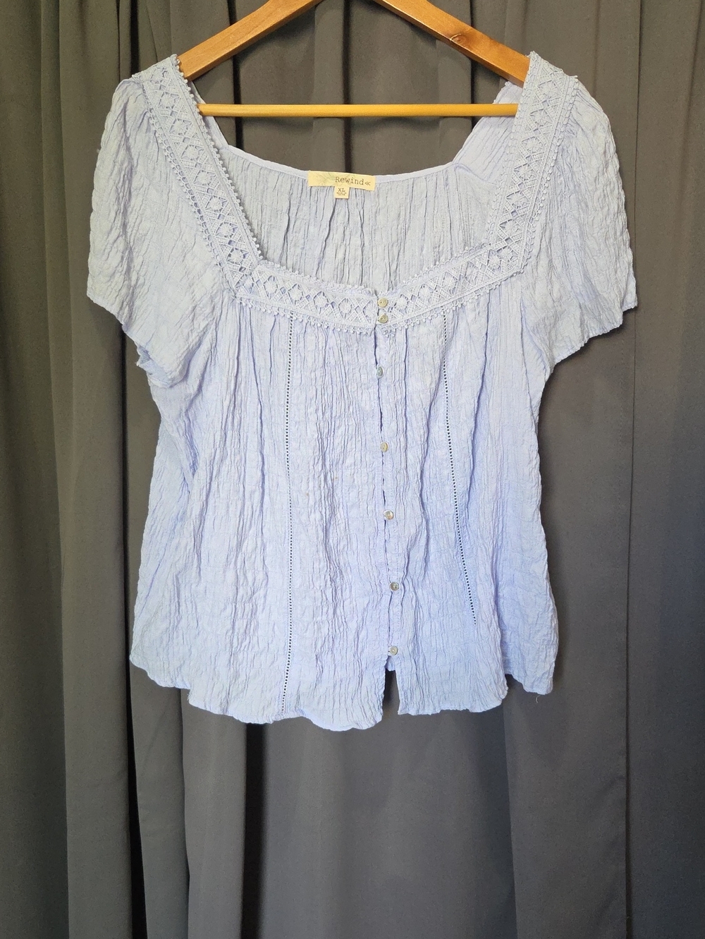 Rewind Pale Purple Crochet-Trim Button Front Blouse